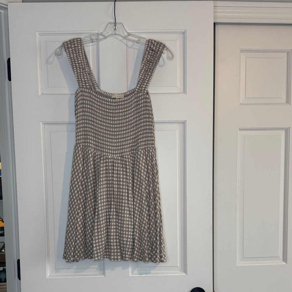 Promesa Beige Gingham Mini Dress